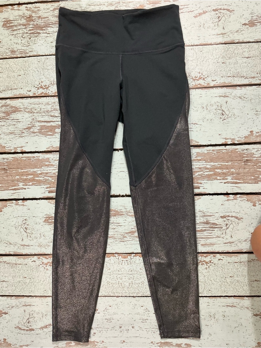 Old Navy Black Leggings with Shimmery Charcoal Panels